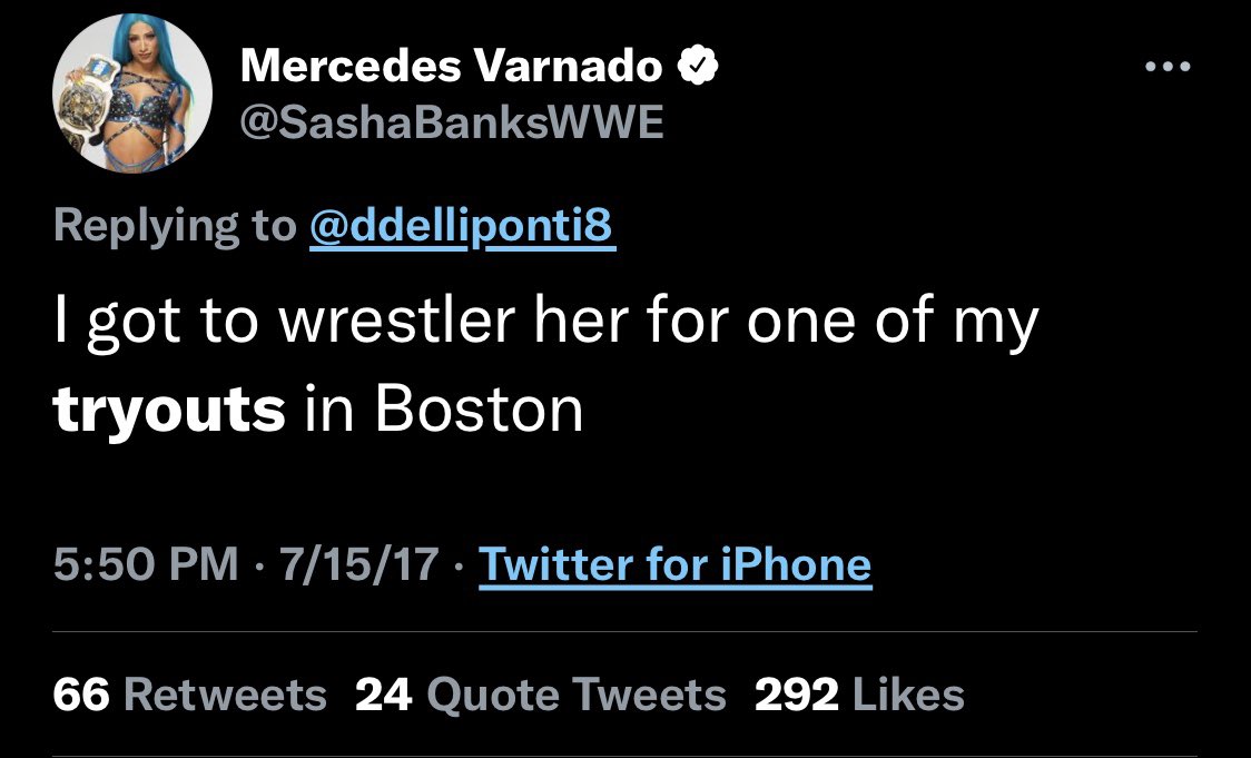 This was from Sasha Banks’ tweet back on July 15th 2017. This is my women’s dream match outside of Sasha Banks vs. Trish Stratus. https://t.co/FXqWsOR6Oc https://t.co/QMENZvFABz