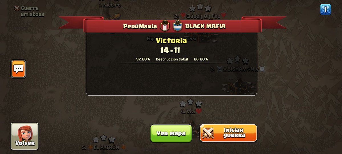2da Ronda Victoria en el torneo <a href="/FamilyGamerCoC/">Family Gamer COC</a>  entre <a href="/Perumania2/">Perumania</a>  vs <a href="/BlackMafiaCoC/">Black Mafia</a>  Conos iemore un Placer Jugar con ellos

Felicidades Muchachos..!🙌

Alberto 🇪🇨
[PM]•SlayerLiger🇵🇪
[PM]•BettoVega🇵🇪
Dark Tides🇵🇪
[PM]•Mr. ジェフ氏🇵🇪