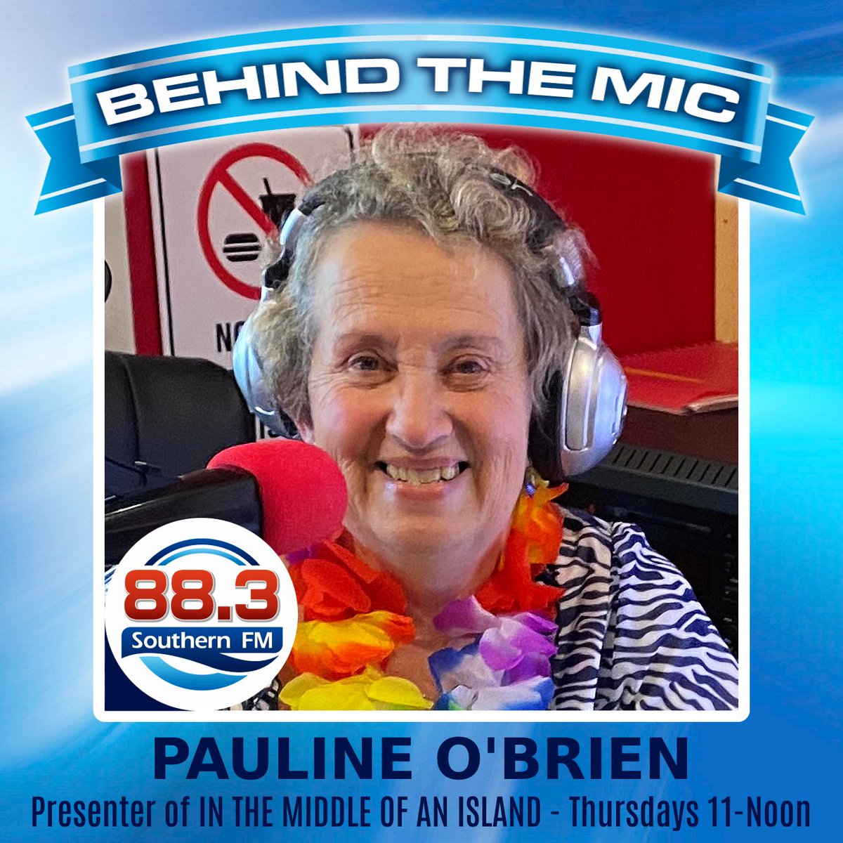 This week on 'Behind The Mic' we introduce you to the amazing Pauline O'Brien, presenter of 'Community Capers' Tuesdays 8am-10am and on Thursdays take a radio journey to Whizz Fizz Island 11am-12pm for 'In the Middle of an Island' #southernfm #thesoundsofthebayside #behindthemic