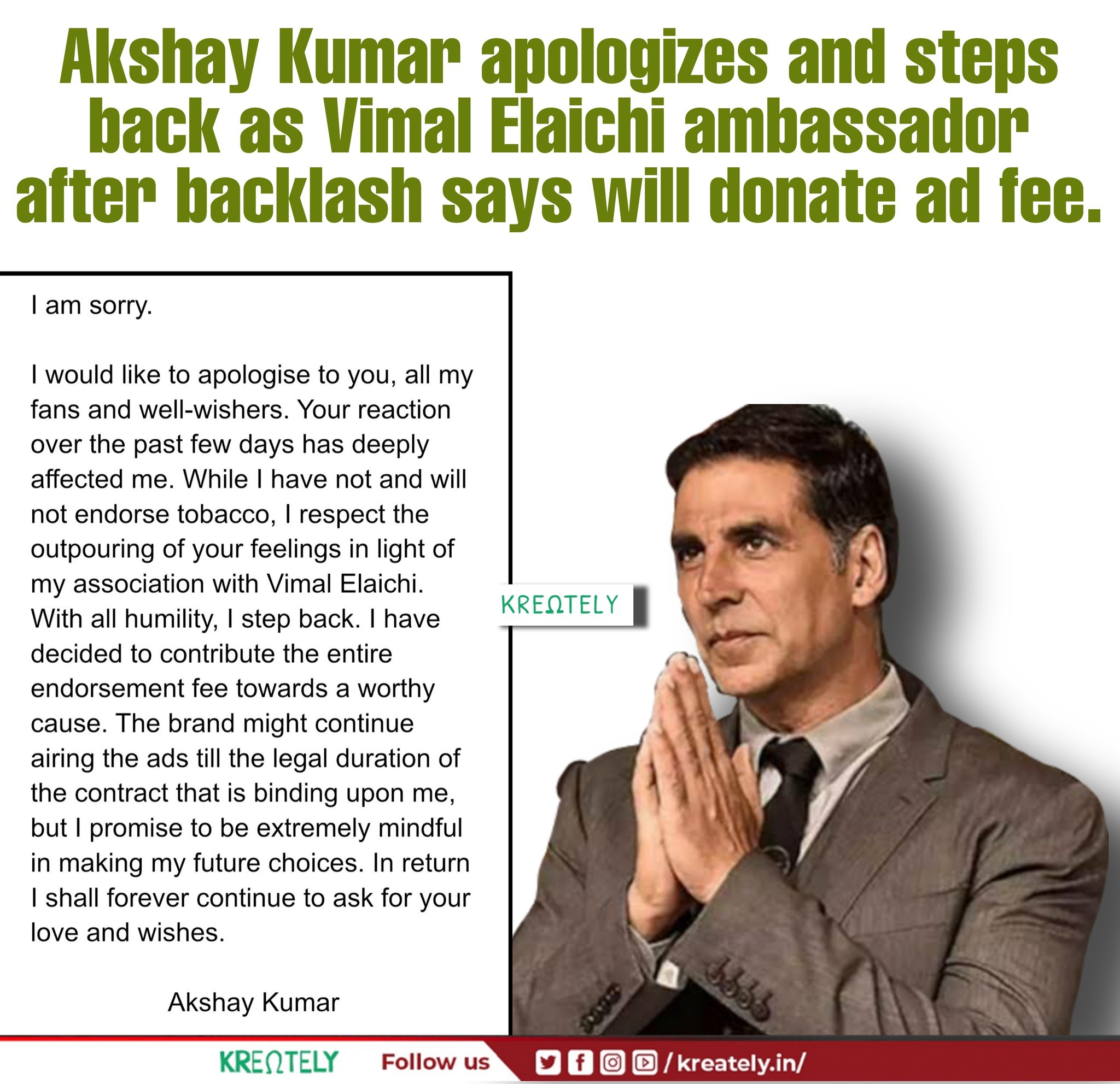 Kreately.in on Twitter: "What do you think about this gesture of Akshay  Kumar ? https://t.co/HKfdzmtY8P" / Twitter