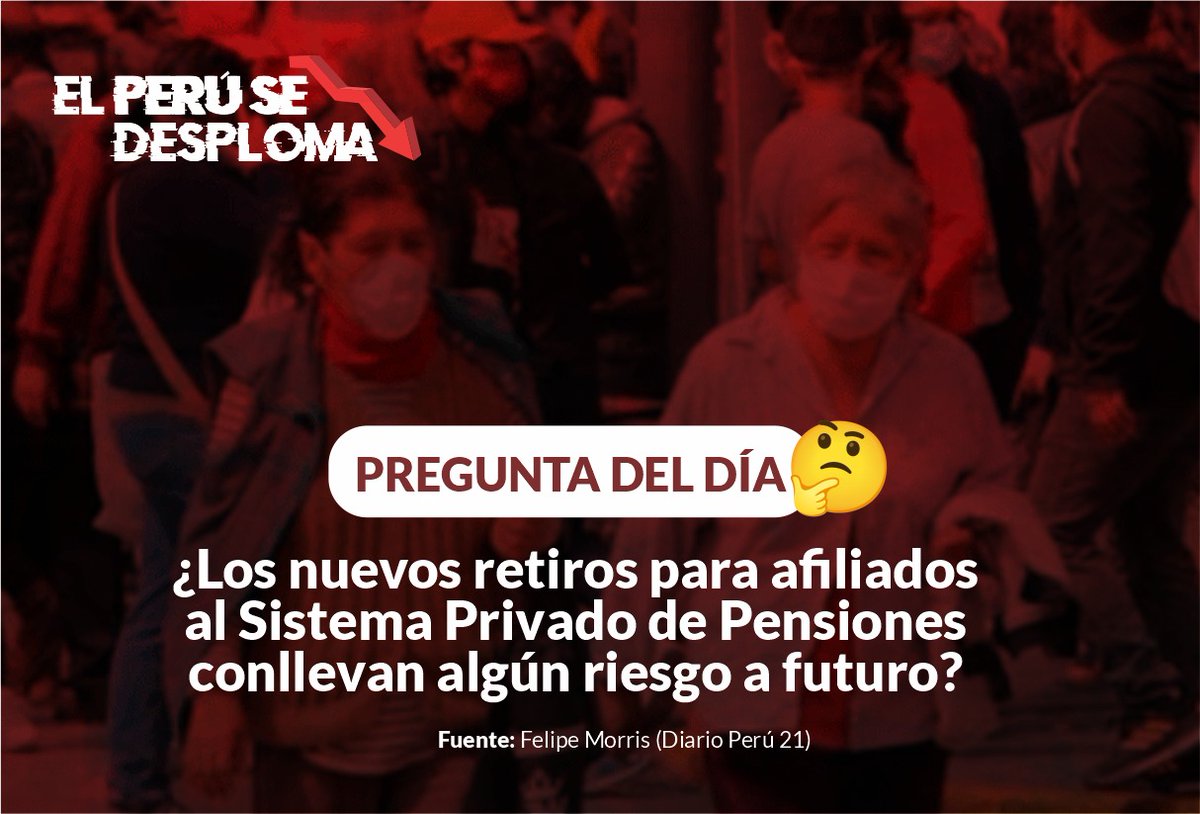 peru360_'s tweet photo. #PreguntaDía | ¿Cuál es el riesgo de más retiros para el futuro?
¿Por qué los dos años se han reportado pérdidas en tus fondos de pensiones? Uno de las razones fue los 5 retiros. Para leer el artículo completo de #FelipeMorris puedes hacerlo aquí 👇
https://t.co/Vu1UswNO21 https://t.co/uPLCPIbpCM