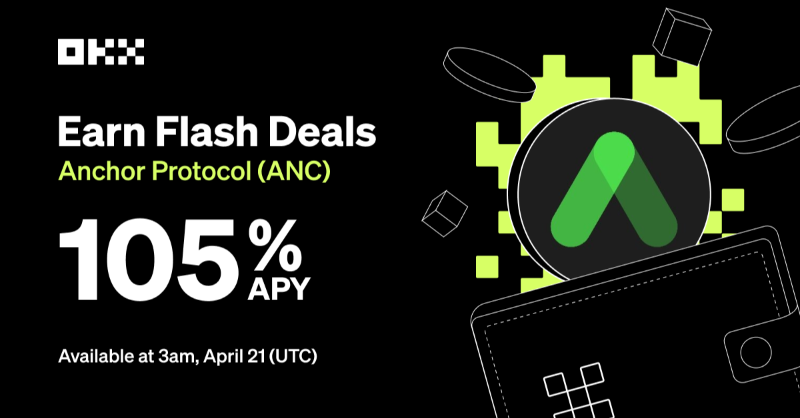 okx's tweet photo. 📣 3rd round of @terra_money project Flash Deals INCOMING ⚡️ 

Stake $ANC @anchor_protocol with up to 1️⃣0️⃣5️⃣% APY on #OKXEarn starting from today at 3:00 am (UTC)! 🔗 https://t.co/Kf8TOC7e23

💡 First come, first served

Learn more ⤵️
