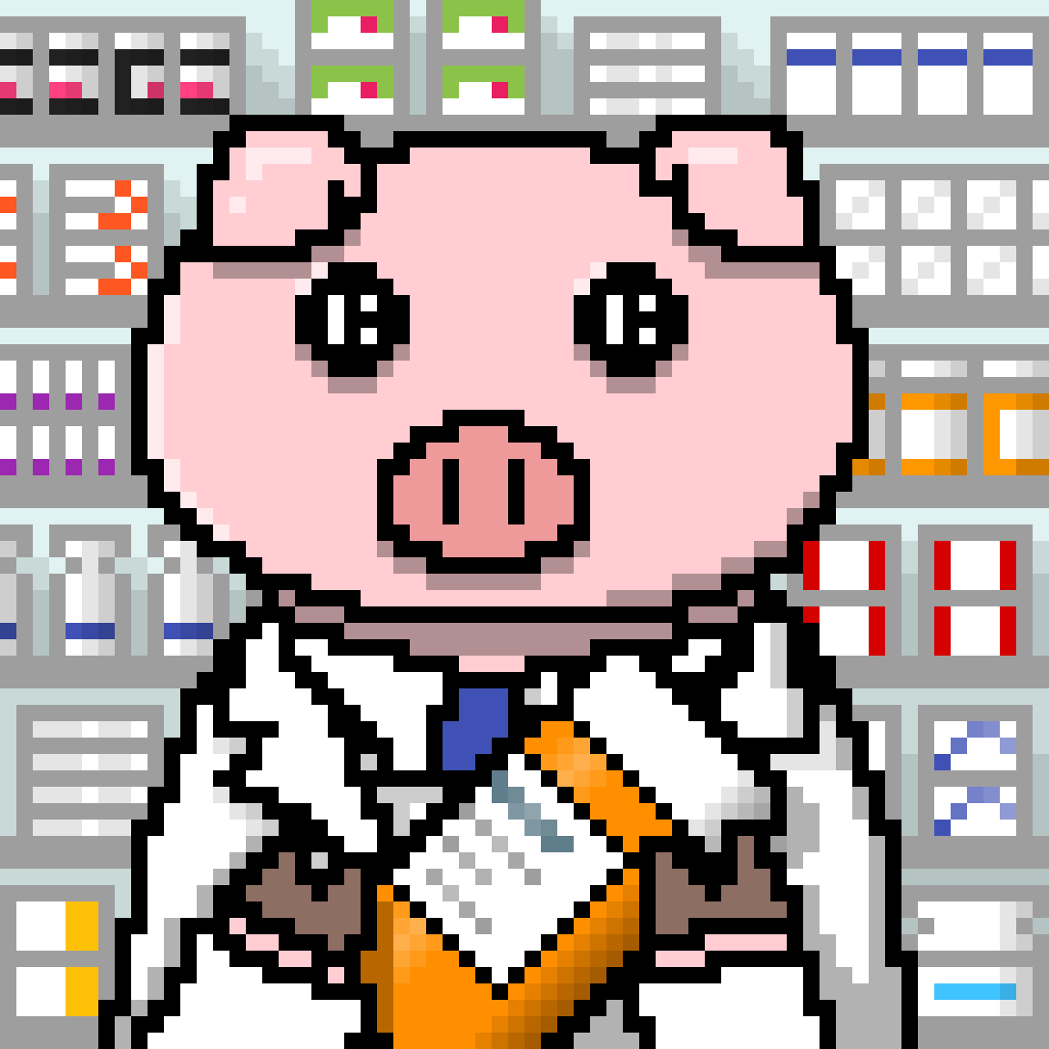 A piggy investor who holds a pharmacy.

“Medicine heals doubts as well as diseases.”
—Karl Marx

#PiggyIC #NFT #pixelart