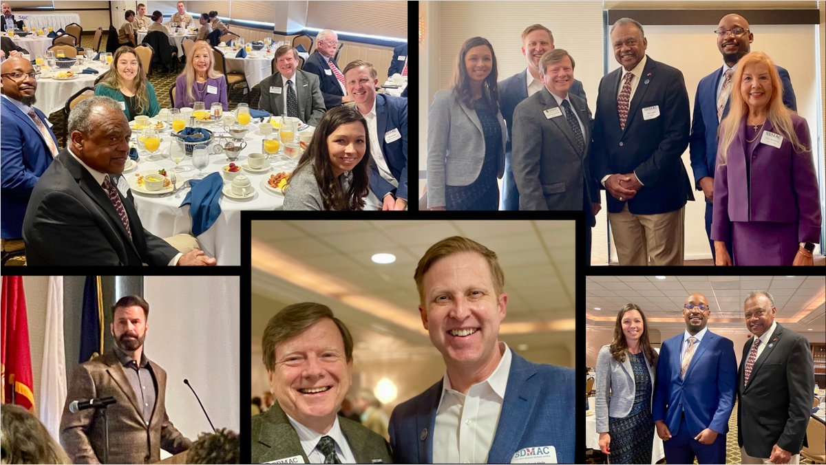 SDMAC Fdn Pres Terry McKearney &amp; scholarship chair, Gloria McKearney host <a href="/CSUSM/">Cal State San Marcos</a> staff Michael Hele,  <a href="/jessicamberger/">Jessica Berger</a>,  MajGen Tony Jackson &amp; Fdn Veteran STEM scholarship winners Sarah Thomas &amp; David Falconer at #SDMAC breakfast. Erik Greupner,SD Padres CEO, was the guest speaker