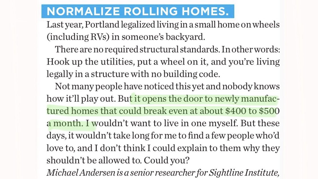 tmccormick's tweet photo. @andersem @PNWelcome on Portland's housing reform #pdxRIP2, I & others will be testifying next Weds for #mobiledwellings in #cottageclusters, a path to widespread, radically lower-cost homes. As suggested by @andersem in last week's @wweek cover story. + see our Dec testimony https://t.co/igb23QasER https://t.co/2IzgbVgrU6