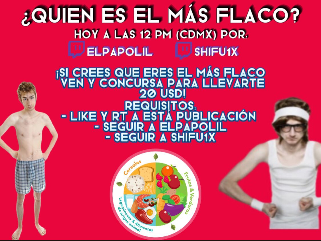 Shifu1x's tweet photo. El viewer más flaco 
Ganador 20 usd
Like y rt para participar
Seguir a mi y al @elpapolil 
sera a las 10 pm hora tijuana por twitch https://t.co/oRbbjWHnyS