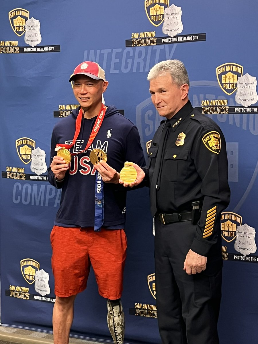 Can’t thank <a href="/Chief_McManus/">Chief Bill McManus</a> , SAPD, city of SA &amp; my teammates and friends enough for this team effort to retrieve the 🏅 🏅 🏅this fast 😭 I’m beyond grateful and lucky to be surrounded with so many love and support. Thank you all 
🙏🏽❤️ 🤍 💙
