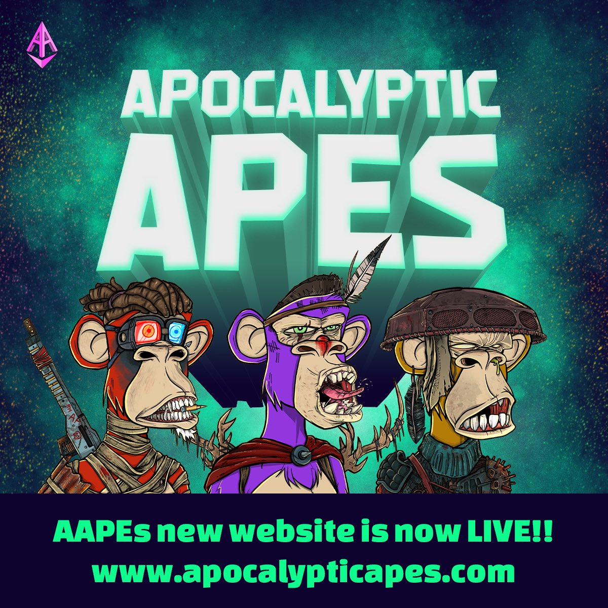 🚨 #AAPES 🚨Special announcement! We’ve got a new look! Check it out! We have new banners, new team members, &amp; over all new vibes! Just in time to welcome our queens! 🦍 apocalypticapes.com <a href="/apocalypticapes/">Apocalyptic Apes | 🦍</a> <a href="/Fityeth/">fity.eth</a> <a href="/kboiciuc/">KB</a> <a href="/JillianValentin/">JillianValentin</a> @CryptoBooty69 @jar3d_eth #Vibes