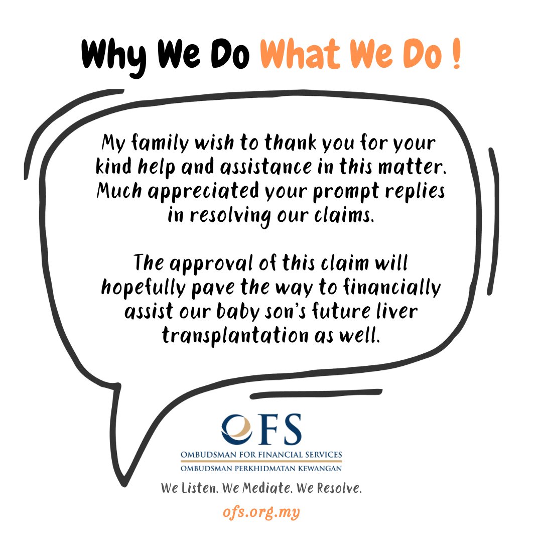 FMOS_Malaysia's tweet image. Our consumers' testimonial is an indication of their confidence in our dispute resolution process. This keeps us motivated to continue delivering better services to our community🙏🤗
#ombudsman #financialombudsman #konsumer #disputeresolution #mediation #insuranceclaims #pengguna