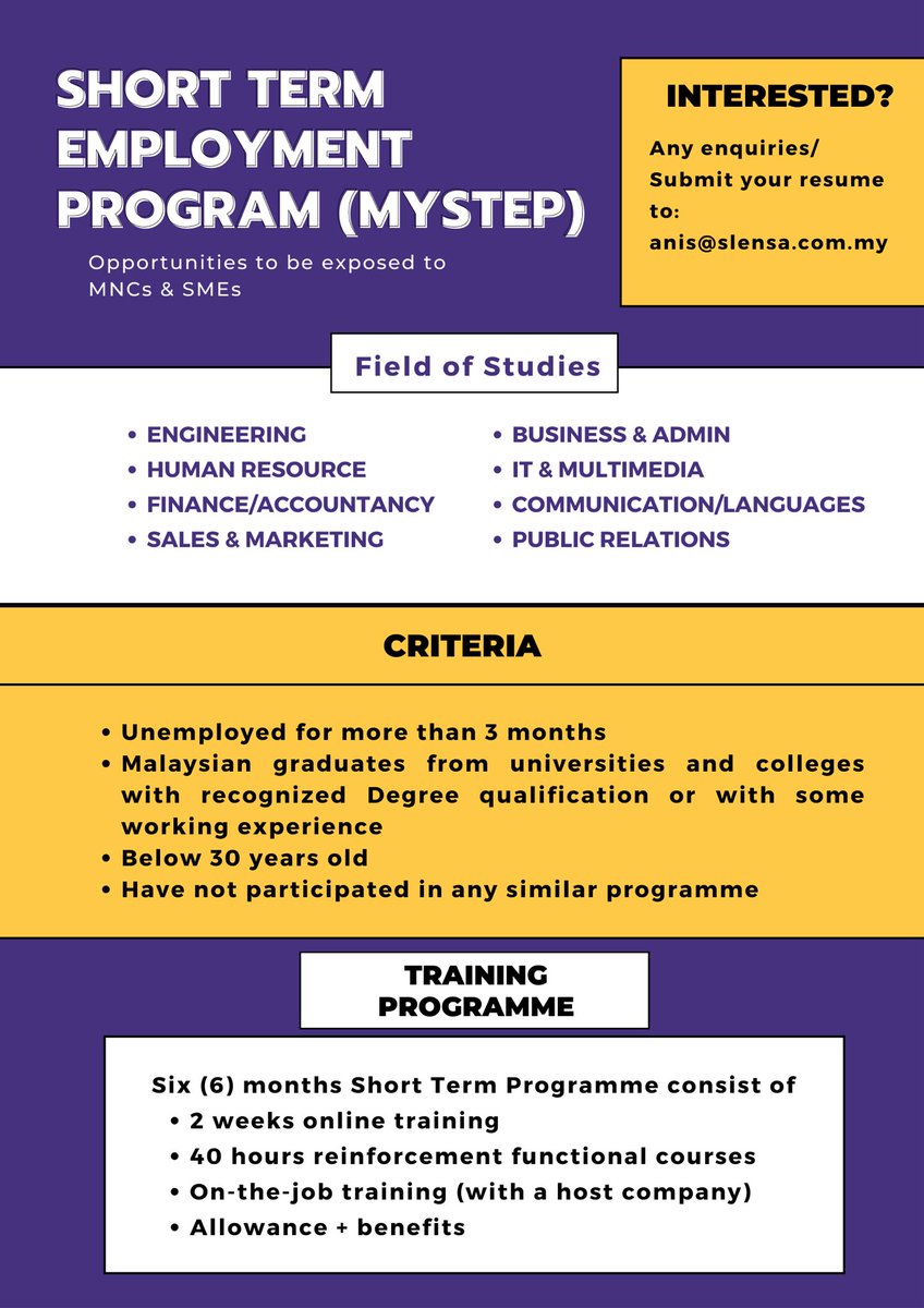 kookminis_'s tweet photo. (HELP RT)

Hello everyone,

I hope everyone is doing well. I’m currently recruiting people for the MySTEP program. 

If you fulfil the criteria as stated below and are currently looking for a job. You can just DM me to ask questions or/and to drop your resume. https://t.co/Fx2mRjtF9p