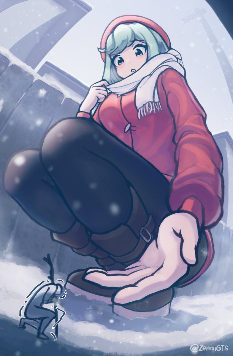 Lending a hand to the freezing tiny.

#giantess #sizetwitter #巨大娘