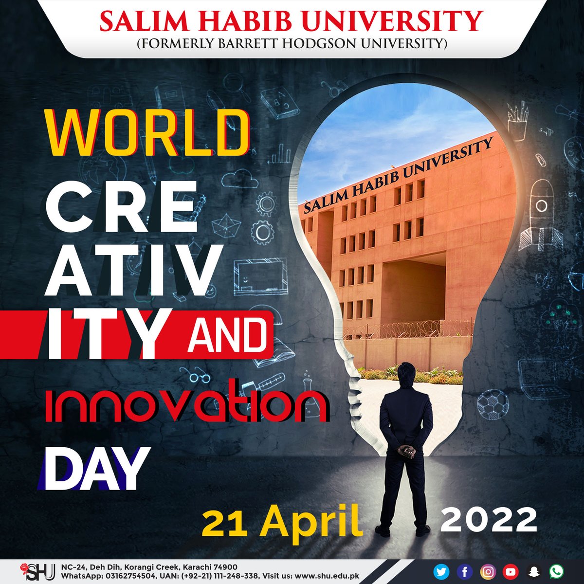 SHUPakistan's tweet photo. #Creativity and #innovation are undoubtedly the lifeblood of development.
#WorldCreativityandInnovationDay should be celebrated by coming up with creative solutions to existing problems, no matter how small.
Let the creativity flow!
#CreativityIsTheKey #SHU https://t.co/bP6AYrzSq1