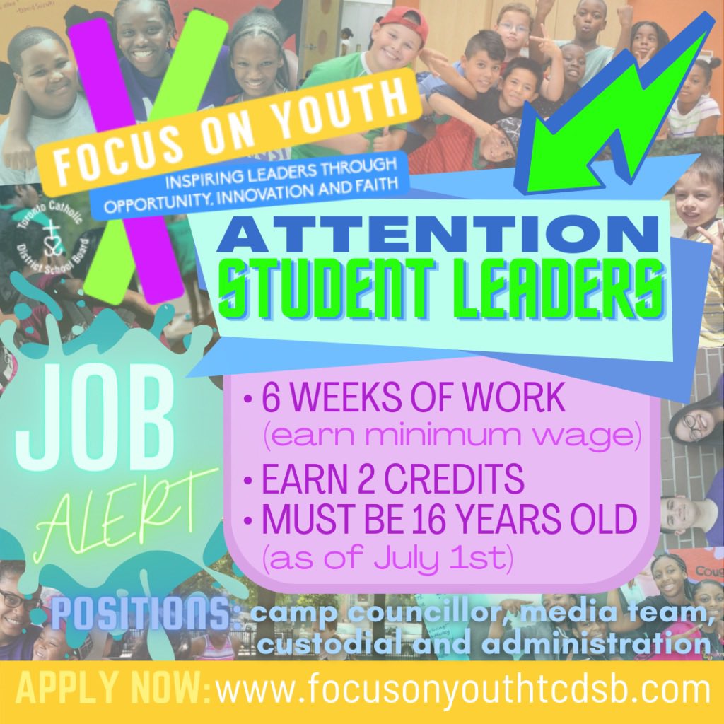 MikeCLeadership's tweet photo. Students apply now. @TCDSB educators spread the word! Summer employment opportunity. $15/hr while earning 2 credits. Go to https://t.co/bV1Lc4aPOm to apply. Application Deadline: April 29th. https://t.co/oiFiCas5El