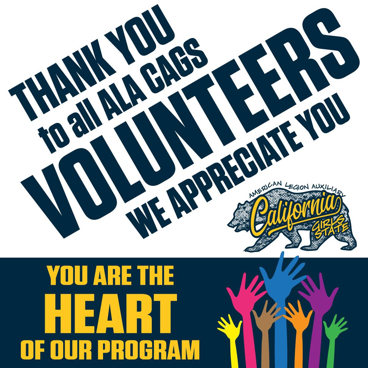 We are so thankful for our phenomenal volunteers that make ALA CAGS a reality! 💛❤️💙#NationalVolunteerWeek #ServiceNotSelf #AreYouFromGirlsState