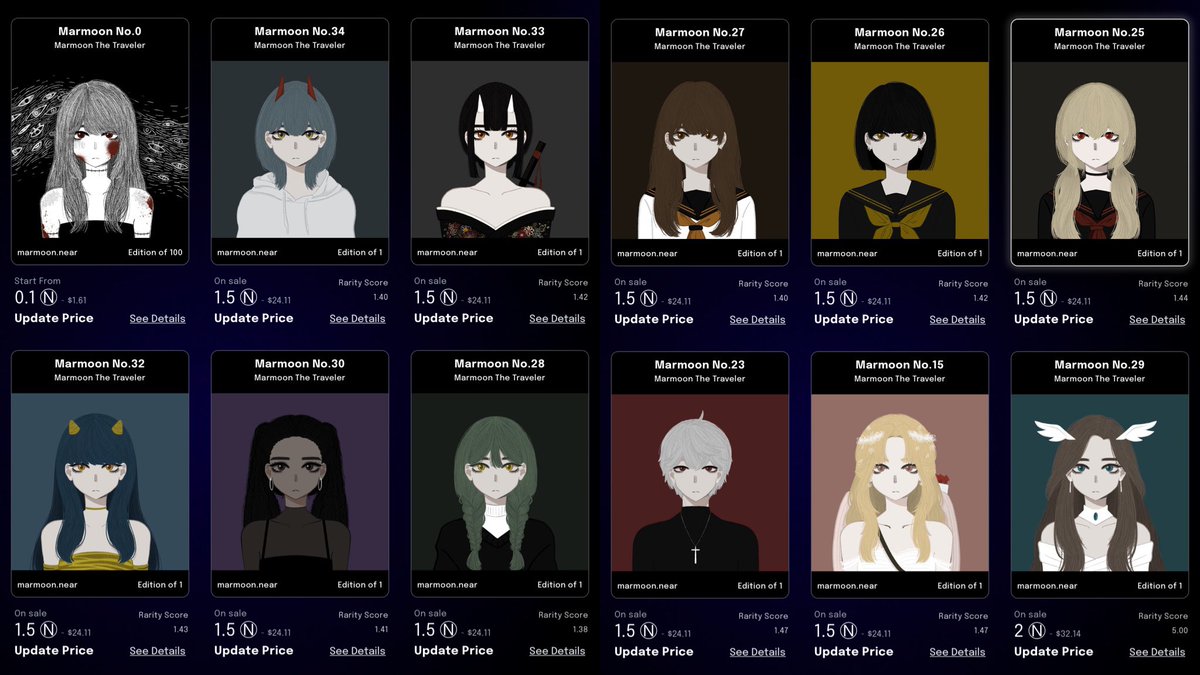✨UPDATE✨
Marmoon The Traveler Collection [34/100]
Price start at 1.5 near
Special card 0.1 near

📍Available now on <a href="/ParasHQ/">Paras 🟩🟧</a> 

paras.id/collection/mar…

#NFTs #NFTTHAILAND #NFTCommumity #AnimeNFT #NFTJapan #NFTCollection #NEARnft #NEARcollector #PARASnft #waifu