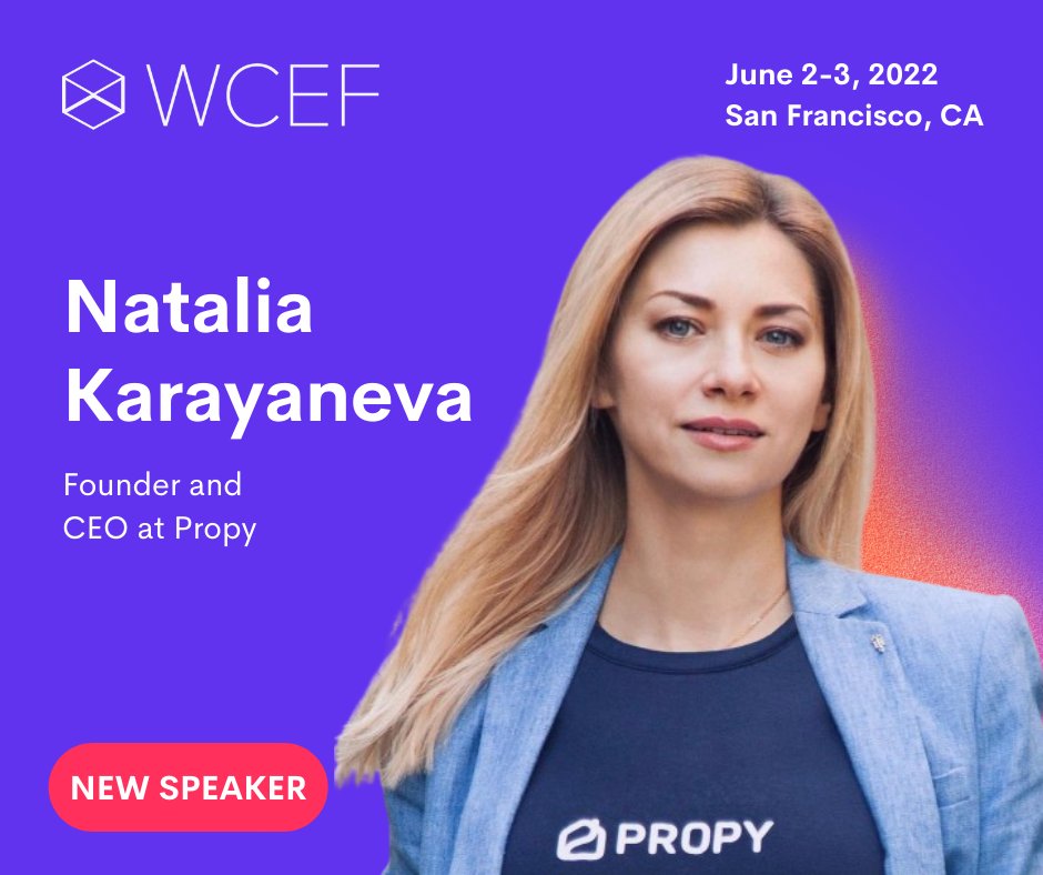 Glad to have <a href="/NataliePropy/">Natalia Karayaneva</a> among our 60+ speakers! Join #WCEF2022 to meet Founder at <a href="/PropyInc/">Propy</a> who is advising @arringtonXRPcap and contributing at <a href="/ForbesCrypto/">Forbes Crypto</a>. Check out the speakers list and register today! wcef.io #DeFi #DAO #NFT #Meta #IDO #blockchain