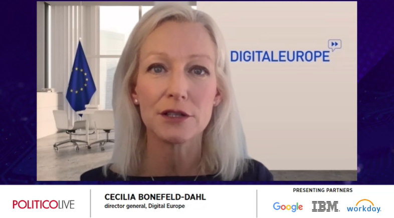 DIGITALEUROPE (@digitaleurope) on Twitter photo We're live at #POLITICOAI ๐ด
"If we want Europe to have a real, innovative data economy, we need to enable companies to create value, rather than only looking at a restrictive set of rules," says Director-General <a href="/BonefeldCecilia/">Cecilia Bonefeld-Dahl</a>. We're live at #POLITICOAI ๐ด
"If we want Europe to have a real, innovative data economy, we need to enable companies to create value, rather than only looking at a restrictive set of rules," says Director-General <a href="/BonefeldCecilia/">Cecilia Bonefeld-Dahl</a>.