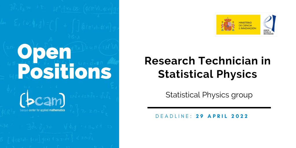 BCAMBilbao's tweet photo. #JobOffer #JobOfferBCAM
📣 If you are interested in Statistical Physics check Research Technician position to work in #statistical analysis of growing areas simulated by a cellular-automata model of wildfires with Dr. G. Pagnini
🗓️Deadline: 29 April 2022
ℹ️https://t.co/KKLw6YROWm https://t.co/K3qY96Ev1t