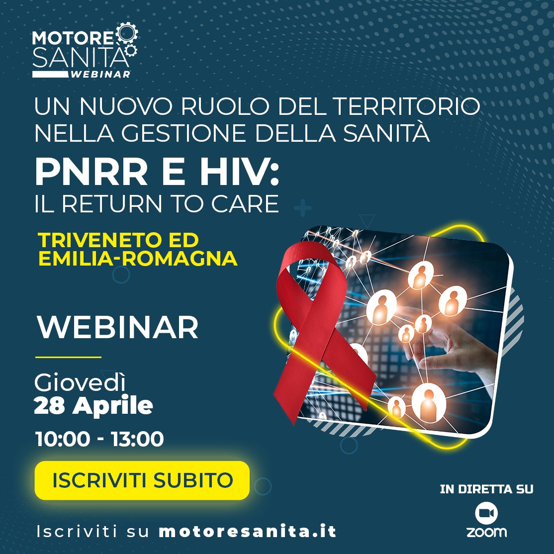 Motore Sanità organizza il 28/4, dalle ore 10 alle 13, un webinar dal titolo "PNRR e HIV: il return to care - Triveneto ed Emilia-Romagna". Lo scopo è condividere azioni realizzabili subito capitalizzando sulle risorse messe a disposizione dal PNRR
👇👇👇 
motoresanita.it/eventi/un-nuov…