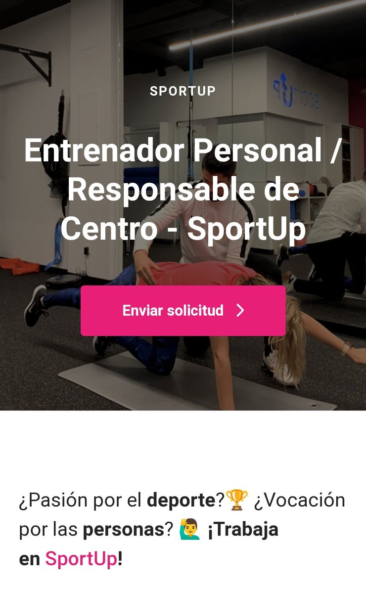 ¡Hola! En <a href="/SportUpTrainers/">SportUp Trainers</a> estamos buscando a los mejores Entrenadores Personales de España para unirse a un gran proyecto. Puestos vacantes:
- Entrenador/a Personal.
- Responsable de Centro.
nodrizatech.teamtailor.com/jobs/1699513-e…
#entrenadorpersonal #ofertatrabajo
