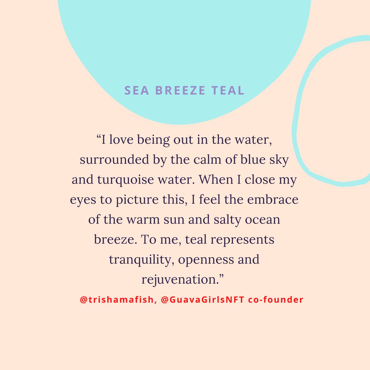 Gosh, reading <a href="/trishamafish/">Tricia Pang 🌿 Guava Girls</a> of <a href="/GuavaGirlsNFT/">Guava Girls</a>’s #colourofjoy immediately transports us to a tranquil island getaway surrounded by teal blue waters! We’re feeling zen 🧘‍♀️ Your turn! Share your colour of joy with us and let’s make some art tog: bit.ly/coloursofjoy #womeninnfts