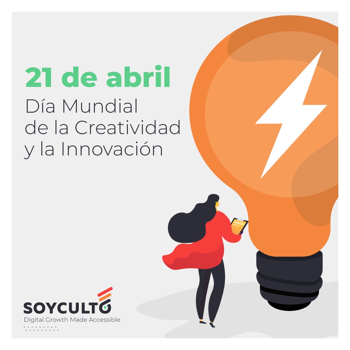 Porque el crecimiento empresario nace de la innovación y está potenciado por la creatividad, Soyculto celebra este día.

Feliz Día de la Creatividad y la Innovación

#crecimientoempresa #growth #growthmindset #innovation #innovacion #creatividad #businessgrowth
