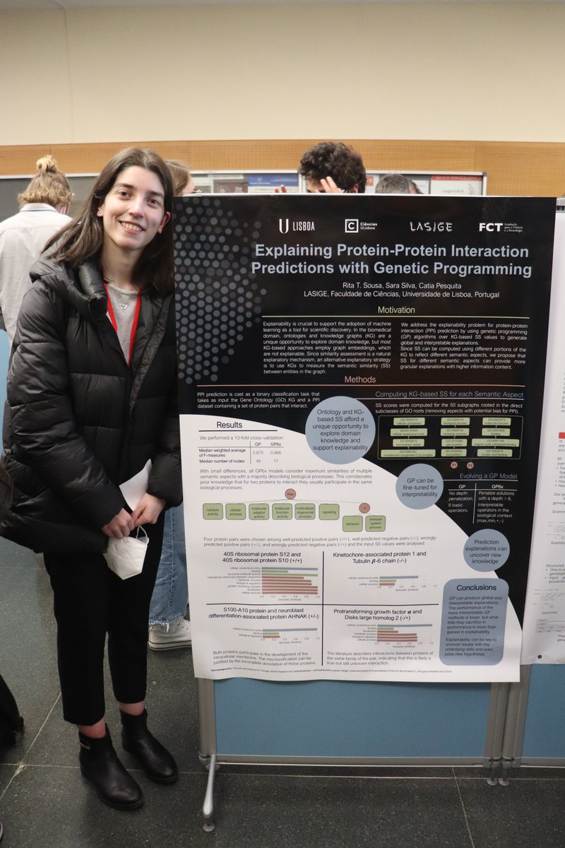 CPesquita's tweet image. What do you get when you mix 1 part #geneticprogramming , 1 part #knowledgegraph and 1 part #bioinformatics?  #MachineLearning models that can explain biology but are even more interesting when they fail! @RitaTorresSousa is presenting an exiciting poster @EvostarConf.