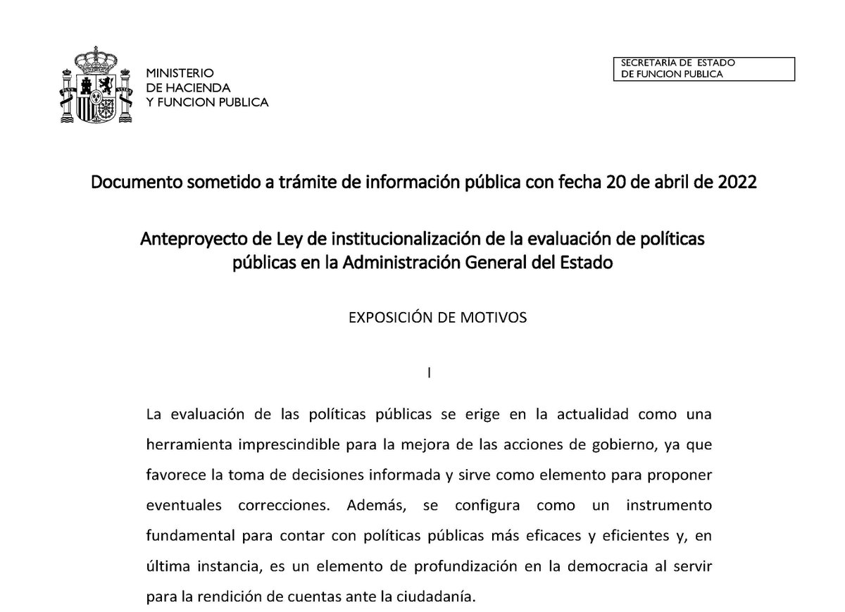 CatalaPerezD's tweet photo. Texto del Anteproyecto de Ley de Institucionalización de la Evaluación disponible aquí: https://t.co/HlzIqNZGLA
Abierto plazo de audiencia e información pública. Información aquí: https://t.co/FaqI0yXV2j https://t.co/xdwbi8qc6g