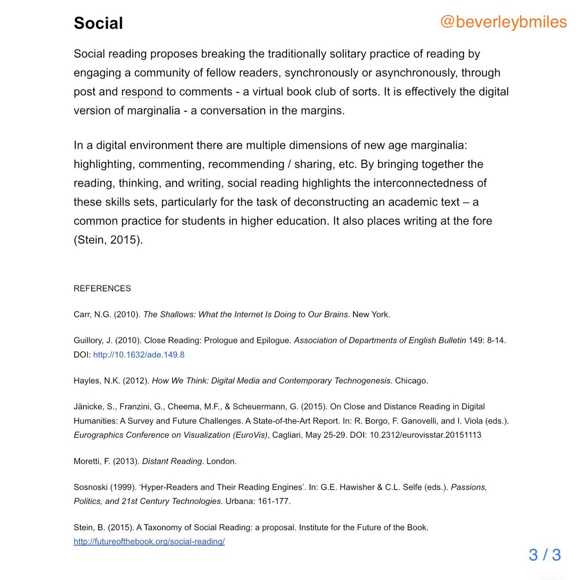 BeverleyBMiles's tweet image. If you would like to go full-nerd, check out:

Reading In The Digital Age ( @UniBasel_en via @FutureLearn )
futurelearn.com/courses/readin…

Hayles (2012). How We Think: Digital Media &amp;amp; Contemporary #Technogenesis

#EdChat #DigitalReadingPractices #SocialReading #HyperReading