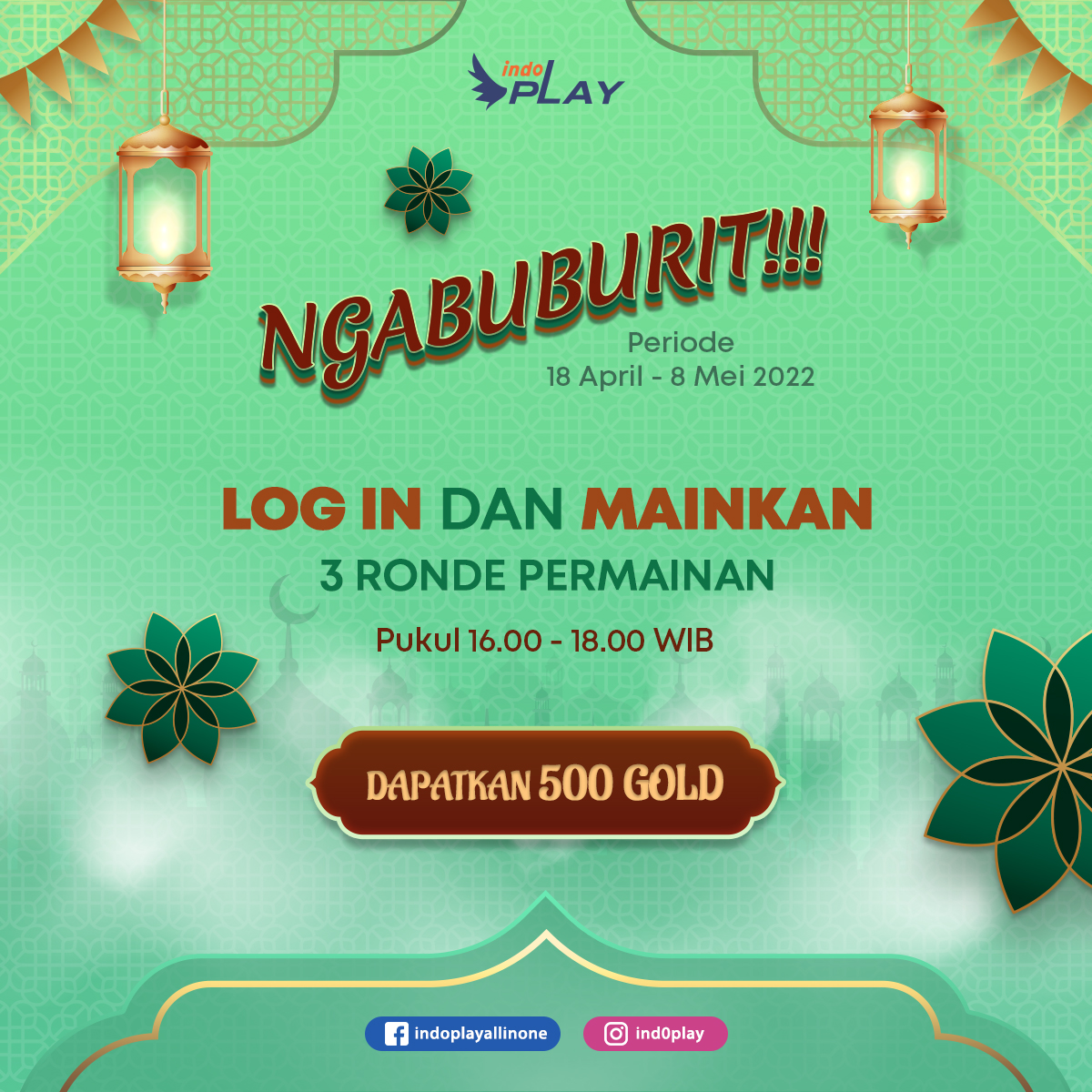 ind0PLAY's tweet photo. Ngabuburit dengan main game Indoplay aja yuk! 🥰

Mulai tanggal 18 April - 8 Mei 2022 pk 16.00 - 18.00 WIB, kamu bisa mendapatkan BONUS hingga 500 Gold loh! Mau banget kan? Cus, langsung cek detail event disini ya: https://t.co/aYVkEgd6g1

#Ramadhan https://t.co/0WDijJ5pSS