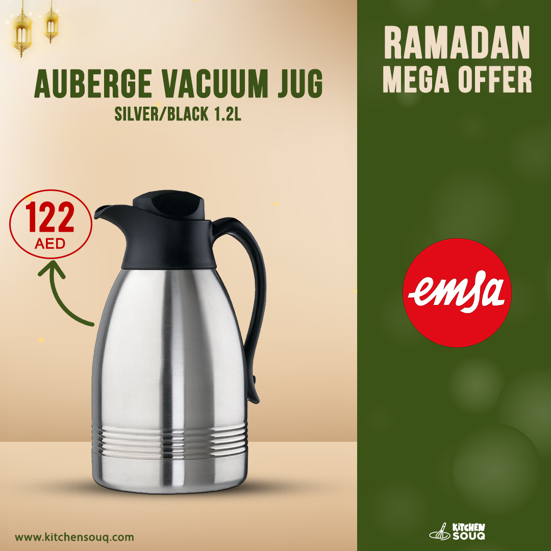 KitchenSouq's tweet photo. RAMADAN SALE!!! Emsa Auberge Vacuum Jug Silver/Black 1.2L
Buy Now : https://t.co/aYNaoylvo2 https://t.co/70KRdBWxhh