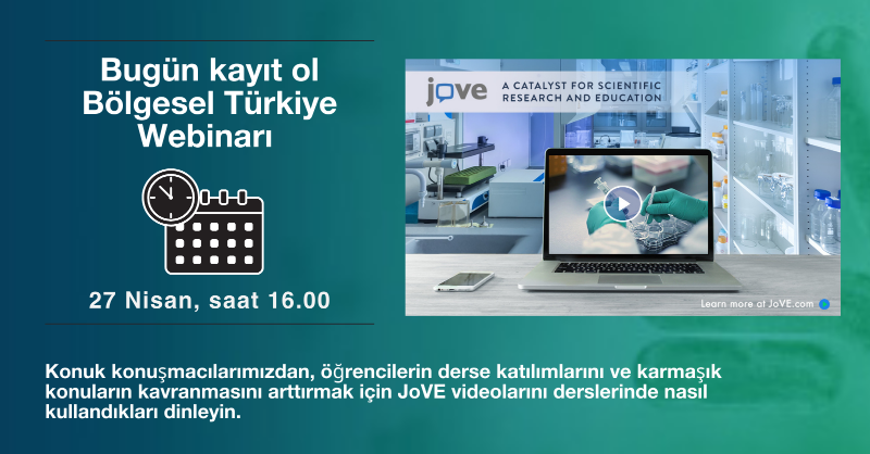 JoVEJournal's tweet photo. Derslerde öğrenci katılımını artırmak mı istiyorsunuz? 27 Nisan saat 16:00'daki Türkçe webinarımıza katılın ve Türkiye'den iki konuşmacımızın derslerinde JoVE videolarını nasıl kullandığını öğrenin. Hemen kayıt ol.