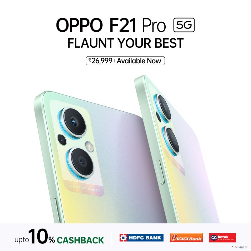 OPPOIndia's tweet photo. Presenting the all-new OPPO F21 Pro 5G with the powerful 64MP AI Portrait Camera and Industry-first Dual Orbit Lights. Available now at just ₹26,999.
#OPPOF21ProSeries #FlauntYourBest