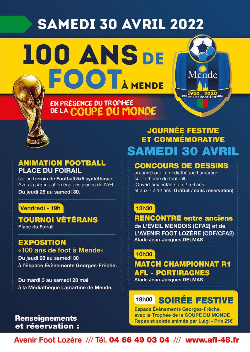 afl48's tweet photo. Programme des festivités des 💯 Ans de Foot à Mende ⚽🎆 https://t.co/viNfas4hhX