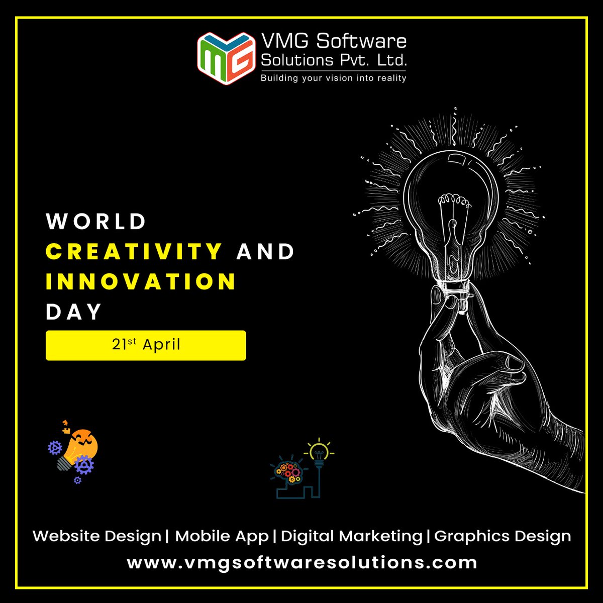 #HappyWorldCreativityandInnovationDay

The day is marked to raise awareness about the important roles that innovation and creativity play in every aspect of human development.

Visit Us: vmgsoftwaresolutions.com

#WebsiteDesign #DigitalMarketing #WordPress