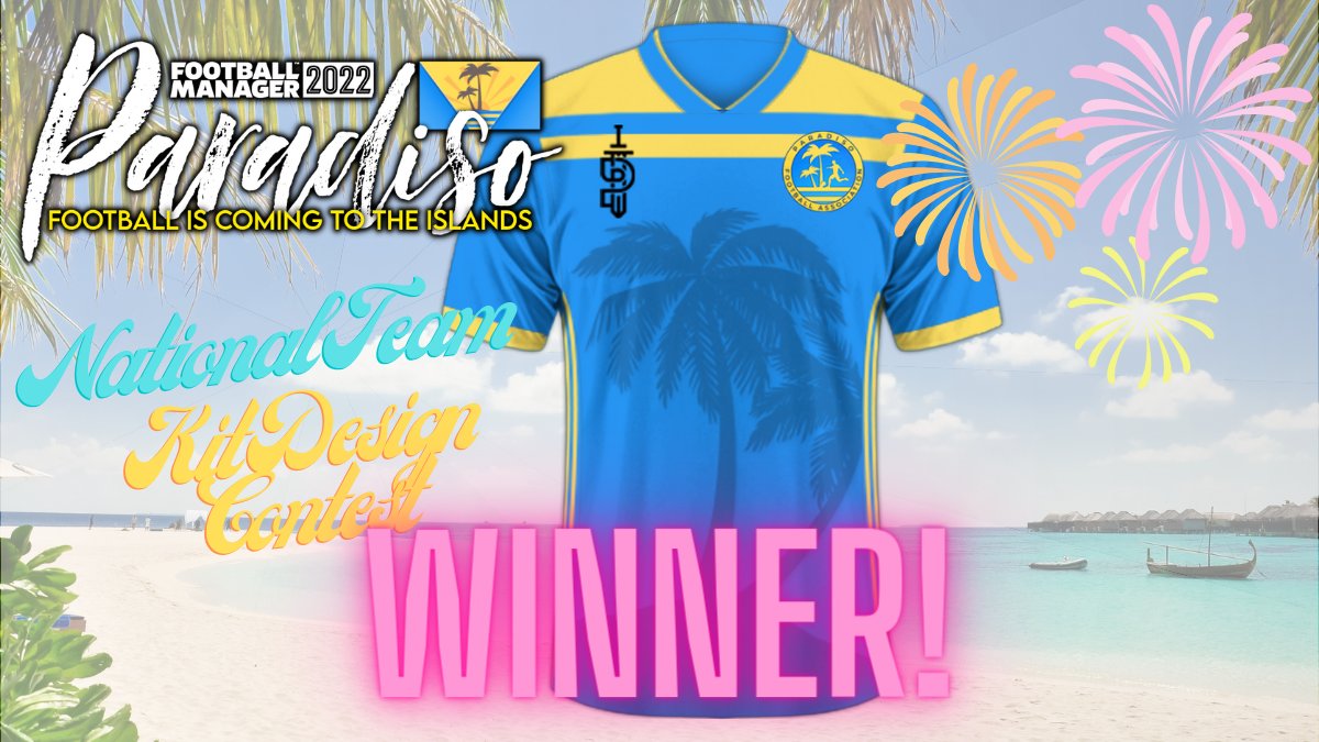 🏝️The Paradiso FA🏝️ 
wants to
🙏thank and congratulate🎉
🏆<a href="/slong5/">Simon Long</a> 🏆
on winning the national team kit design contest!

👕The winning entry will feature in the official db graphics pack
⭐️Simon will also receive a copy of the winning design, courtesy of Proelium/<a href="/fmcustomkits/">FMCustomKits</a>!