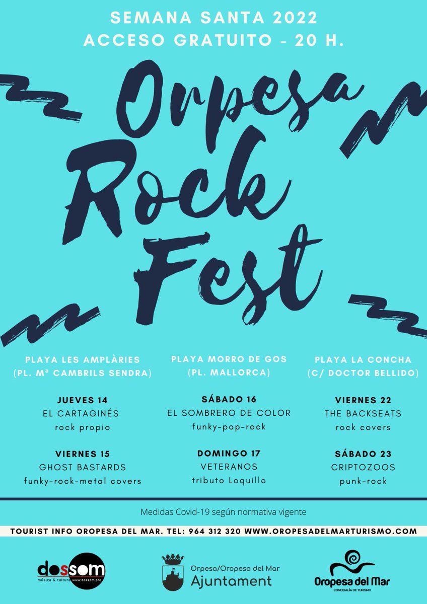 ¡Hola! Mañana estamos en el Oropesa Rock Fest, a las 20h en la Playa de la Concha, en Oropesa ¿nos vemos? #Orpesa #oropesadelmar #oropesa
