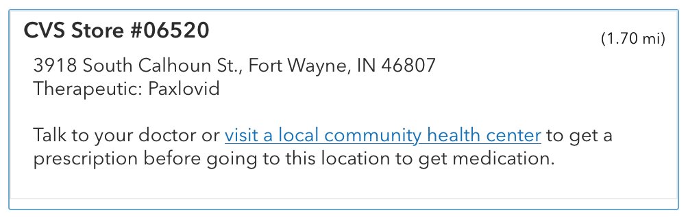 bringituporg's tweet photo. @HRSAgov We’re trying to use your otherwise excellent website to help infected people find a local community health center close by where they can get a prescription for a Covid antiviral but the search page is broken (!) Please fix ASAP 🙏

CC: @ASlavitt @JeromeAdamsMD https://t.co/NyDrQUjBtB