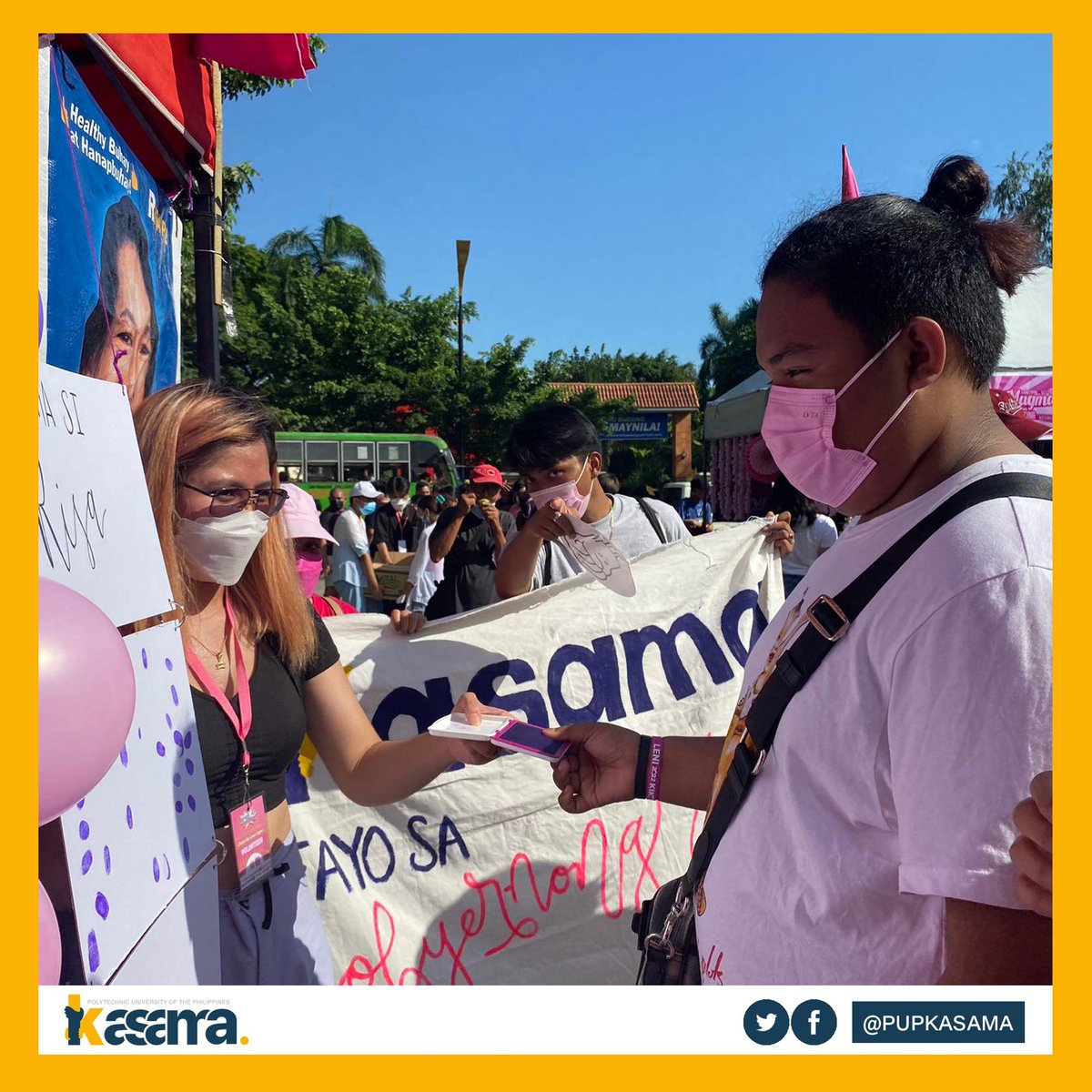 PUPKASAMA's tweet photo. Upang ipahatid ang ating pakikiisa so gobyernong tapat at healthy buhay at hanapbuhay, ay naglunsad ang ating mga kasama ng “Tatak ng Pakikiisa” para tambalang Leni Robredo at Kiko Pangilinan, at Sen. Risa Hontiveros. https://t.co/CuwRXfyhwc