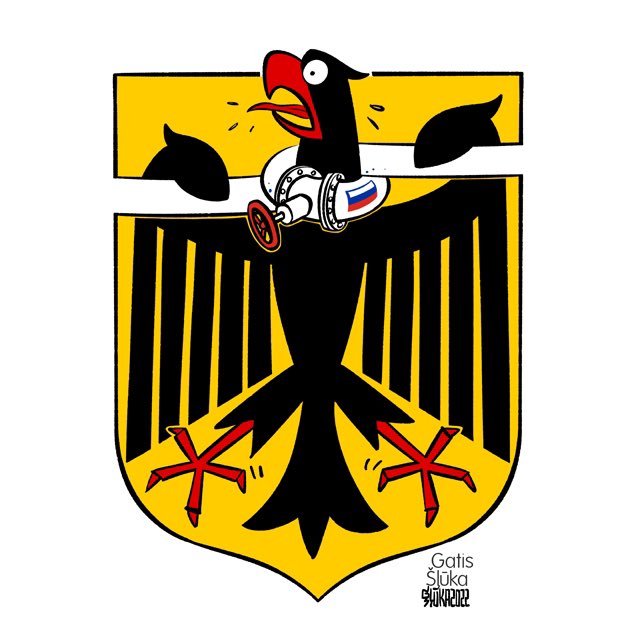 Vakar Vācijas 🇩🇪 ārlietu ministre Annalēna Bērboka preses konferencē teikusi, ka Vācijai ir jāiegulda daudz spēku, lai visīsākā laikā pārvarētu atkarību no Krievijas energoresursiem. @LatvijasAvize karikatura.lv