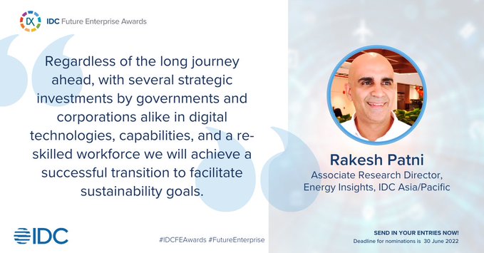 IDCInd's tweet photo. "With several strategic investments in #digital tech, capabilities &amp; a #reskilled workforce we will achieve a successful transition to facilitate the #sustainability goals." - IDC's @rakeshhp

Read more: https://t.co/tHjezZfSfL
Nominate at ➡ https://t.co/sGGCK7Bu27 #EarthDay22 https://t.co/fvnGgVPM2D
