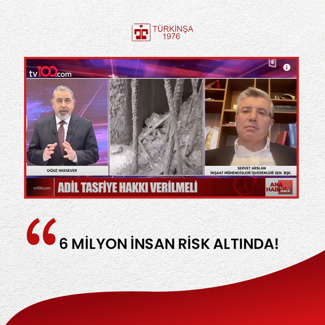 Türkiye Resmi Sektör İnşaat Müteahhitleri İşveren Sendikası Genel Başkanı Servet ARSLAN, Tv100 programında sektörün sorunlarını anlattı. 
Haberin tamamını izlemek için linke tıklayabilirsiniz.

youtube.com/watch?v=bwRVDN…