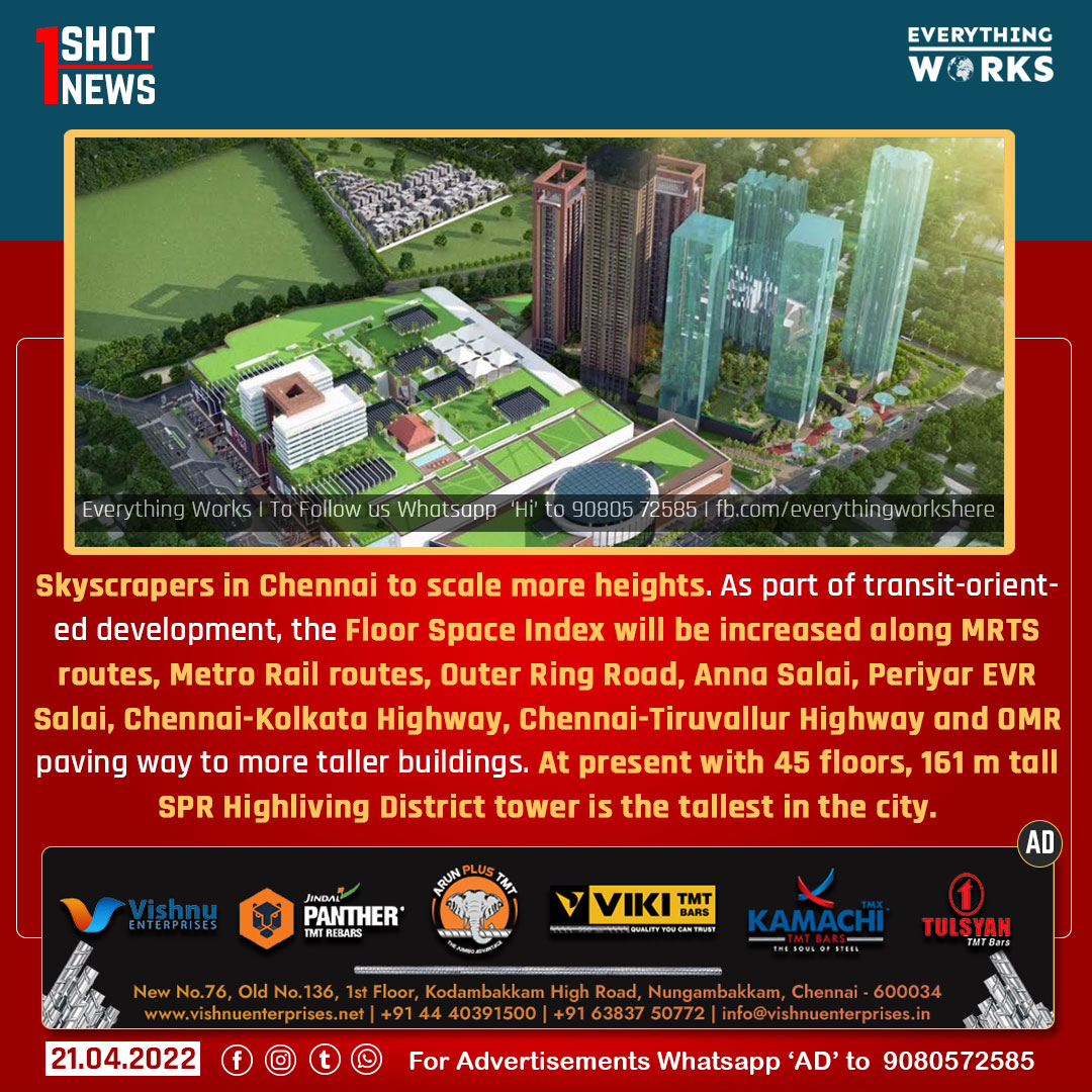 HereWorks's tweet photo. As part of TOD the FSI will be increased along MRTS, Metro Rail routes, Outer Ring Road, Anna Salai, Periyar EVR Salai, Chennai-Kolkata Highway, Chennai-Tiruvallur Highway & OMR paving way to more taller buildings.
#1ShotNews #Chennai #SPRHighliving #Tamilnadu #TamilnaduNews https://t.co/84RfGiTr1a