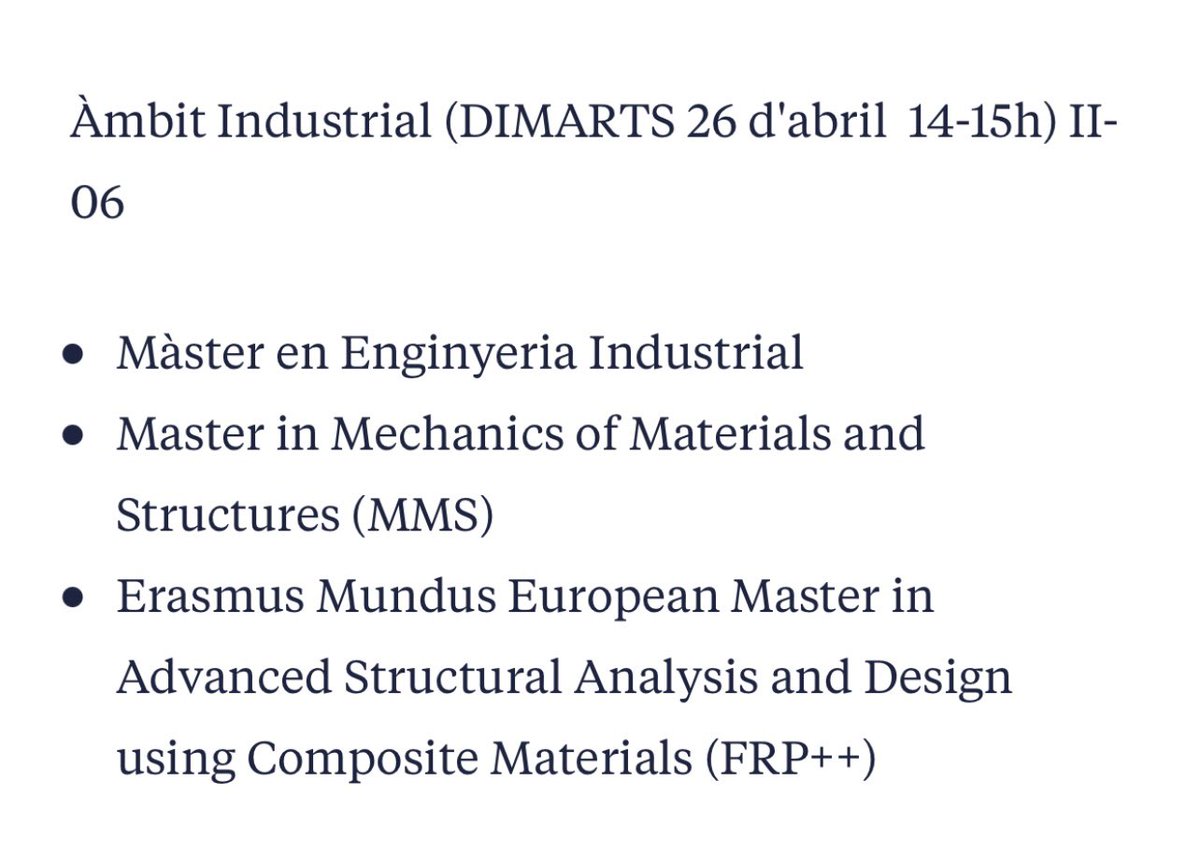 Bon dia!!! Notícia per a tots els graus de la <a href="/UdGPolitecnica/">Escola Politècnica Superior #50EPS</a> setmana que ve, xerrades dels <a href="/udgmasters/">UdGmasters</a> de #tecnologia #enginyeria #QMF “Quin Master faràs?” Vine per recollir tota la informació i després decideix!  udg.edu/ca/eps/escola-…