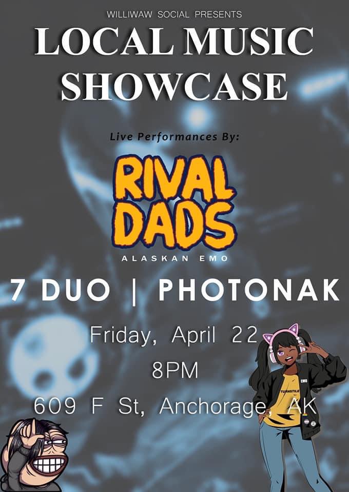 RockTheStateAK's tweet photo. Rival Dads, Photonak, and the 7 Duo take the stage at Williwaw. 8pm. No cover if you’re in the doors by 9:30pm. https://t.co/yQTk0LOGMt
