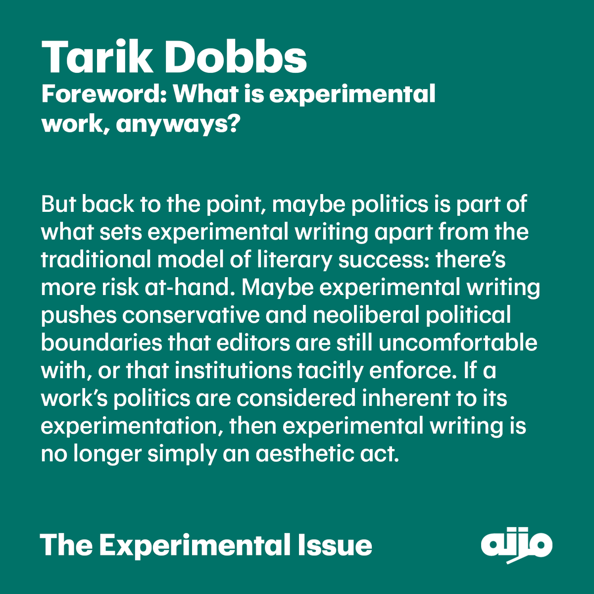 Mizna_ArabArt's tweet photo. In addition to our print journal, select pieces from The Experimental Issue are being published on Mizna's website. We're excited to share the Foreword to Mizna 22.2: "What is experimental work, anyways?" written by guest-editor @mxrlevant.

Read now: https://t.co/1fPBwA88PK https://t.co/fE41Tfg6qn