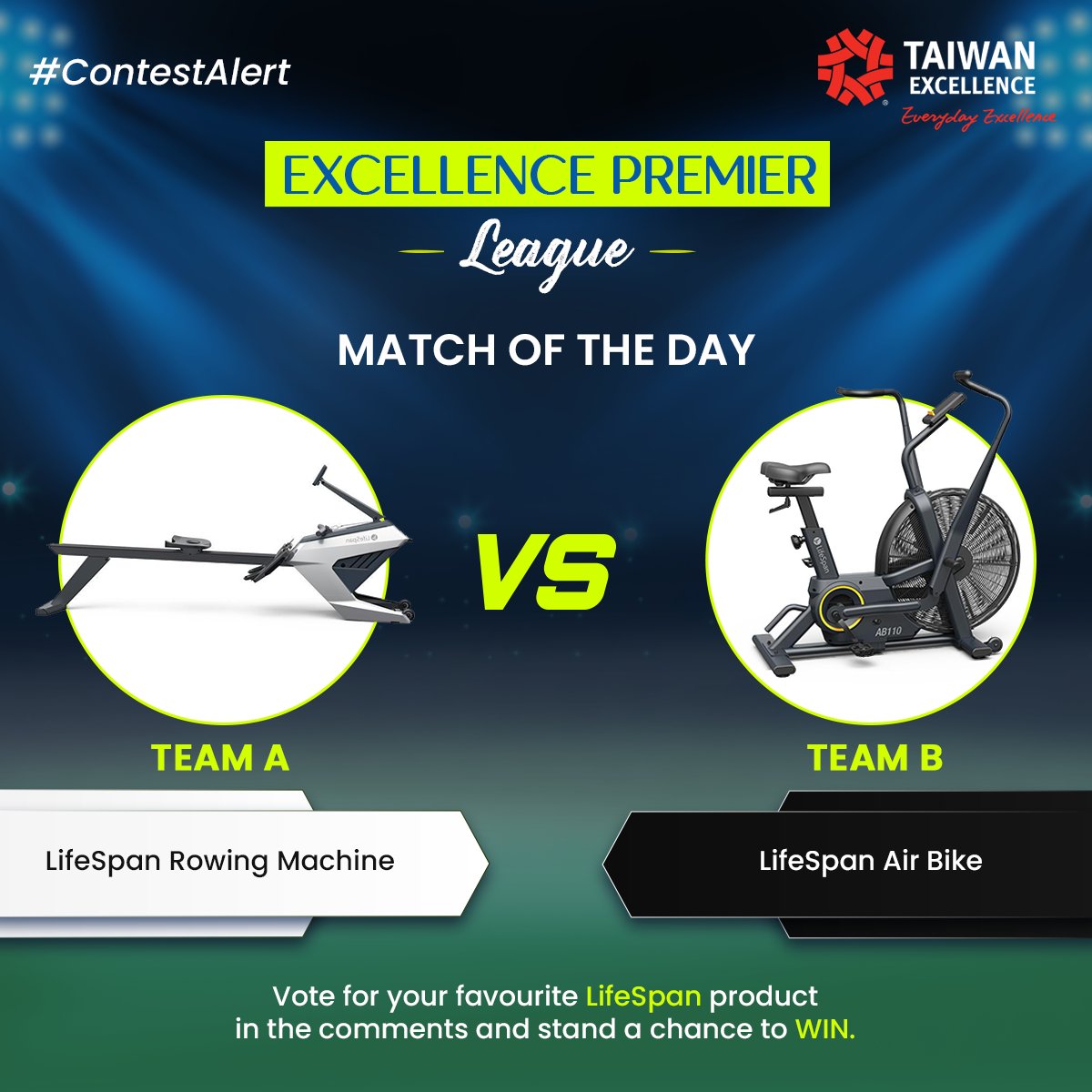 TE_Official_In's tweet photo. #ContestAlert 
Here we go! The last Match Day of #ExcellencePremiereLeague.

Vote for the LifeSpan product that makes your cardio better in the comments below. Lucky winners from the most voted product will stand a chance to WIN amazing Prizes from Taiwan Excellence.

#Contest https://t.co/470zsfQELf