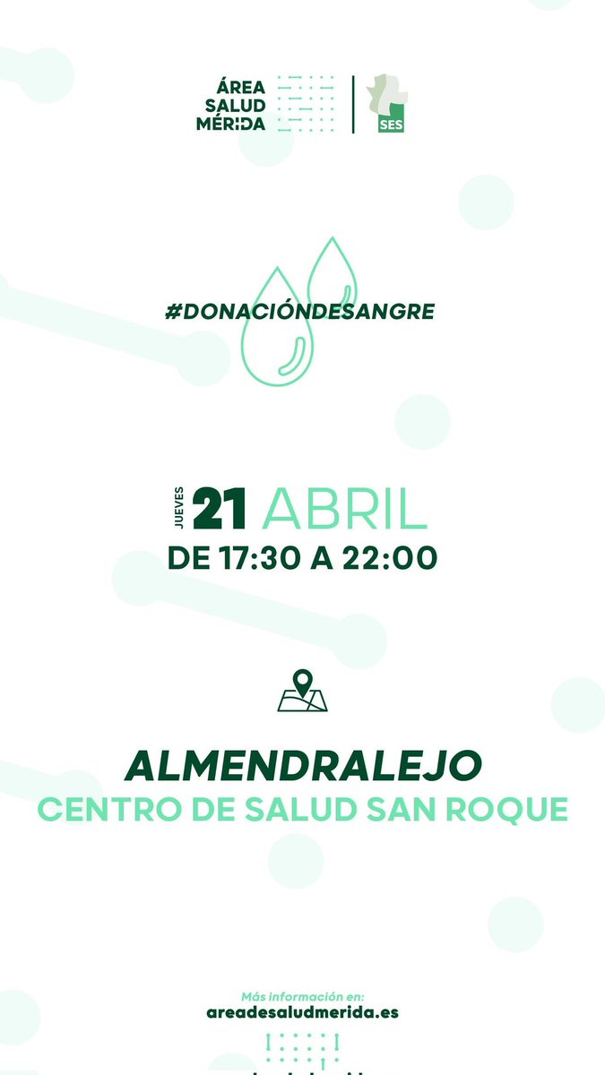 AreaSaludMerida's tweet photo. JUEVES 21 de Abril  en el📍 Centro de salud San Roque en Almendralejo, tendrá lugar una colecta para la donación de sangre.
No esperes más y consúltanos todas tus dudas, te esperamos de ⏰17:30 a 22:00.

Más info https://t.co/knV3Uu1OkU https://t.co/EOJmt95bBO