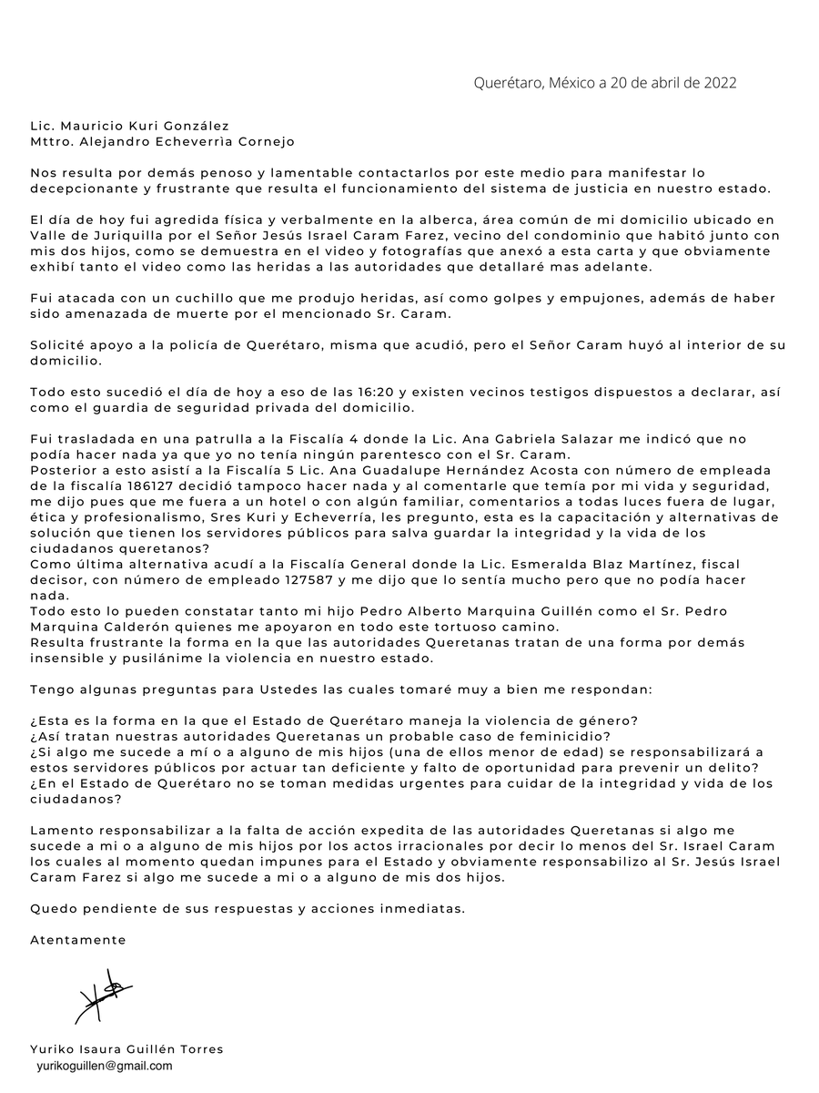 NiUnaMasQroFemi's tweet photo. Carta abierta al Gobernador de Queretaro @makugo y el Procurador de "Justicia" del Estado de Querétaro Alejandro Echeverría Cornejo 

Y la @fiscaliaqro https://t.co/pxP2b2kDX9