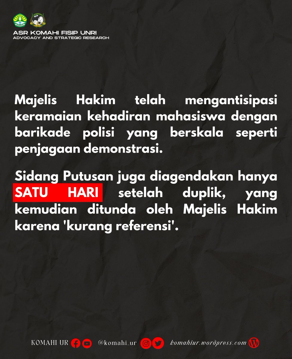 KOMAHI_UR's tweet photo. tanpa sebab, fakta serta keganjilan yang tidak berkeadilan bagi korban mendorong tagar ini muncul dalam perkembangan kasus.
#PercumaAdaPengadilan
#KawalSampaiTuntas
#WeStandWithVictim https://t.co/RJqJ9kExRi